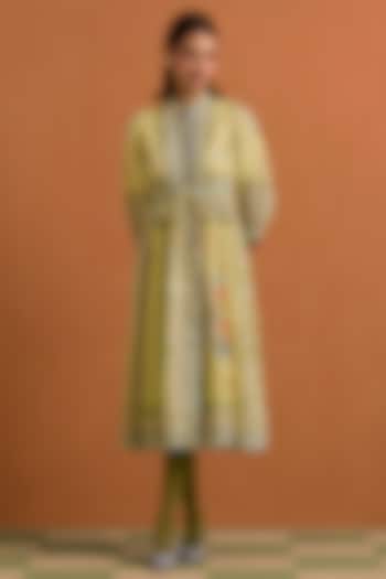 Yellow Hemp Hand Embroidered Midi Vacation Dress by POZRUH at Pernia's Pop Up Shop