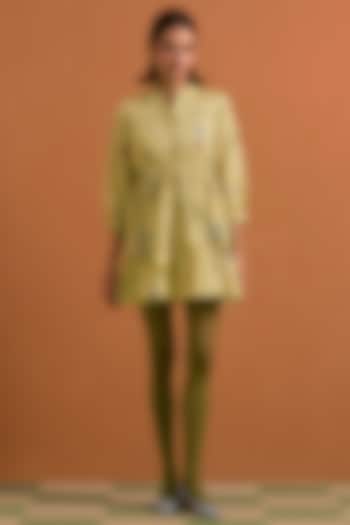 Yellow Tencel Hemp Floral Print Striped Mini Summer Dress by POZRUH at Pernia's Pop Up Shop