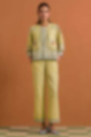 Yellow Hemp Crystal Embellished Co-Ord Set by POZRUH at Pernia's Pop Up Shop