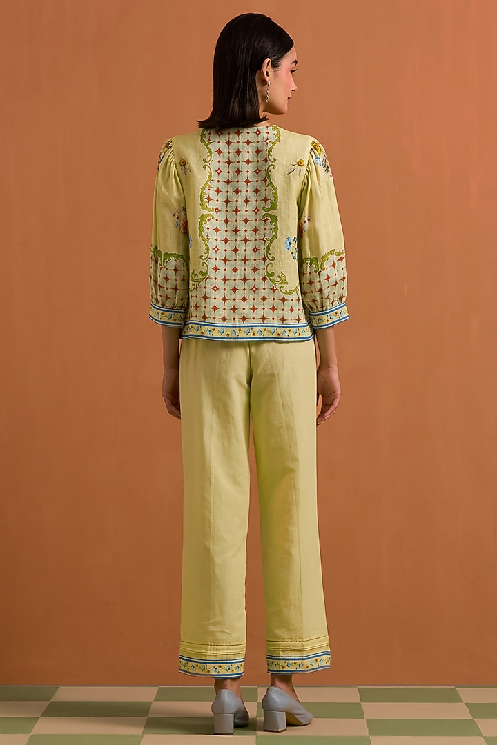 Yellow Hemp Crystal Embellished Co-Ord Set by POZRUH at Pernia's Pop Up Shop