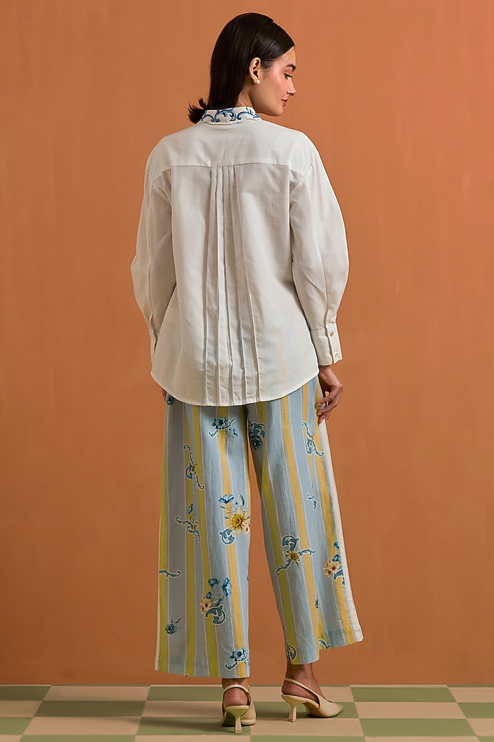 Sky Blue Tencel Hemp Digital Printed & Hand Embroidered Co-Ord Set by POZRUH at Pernia's Pop Up Shop