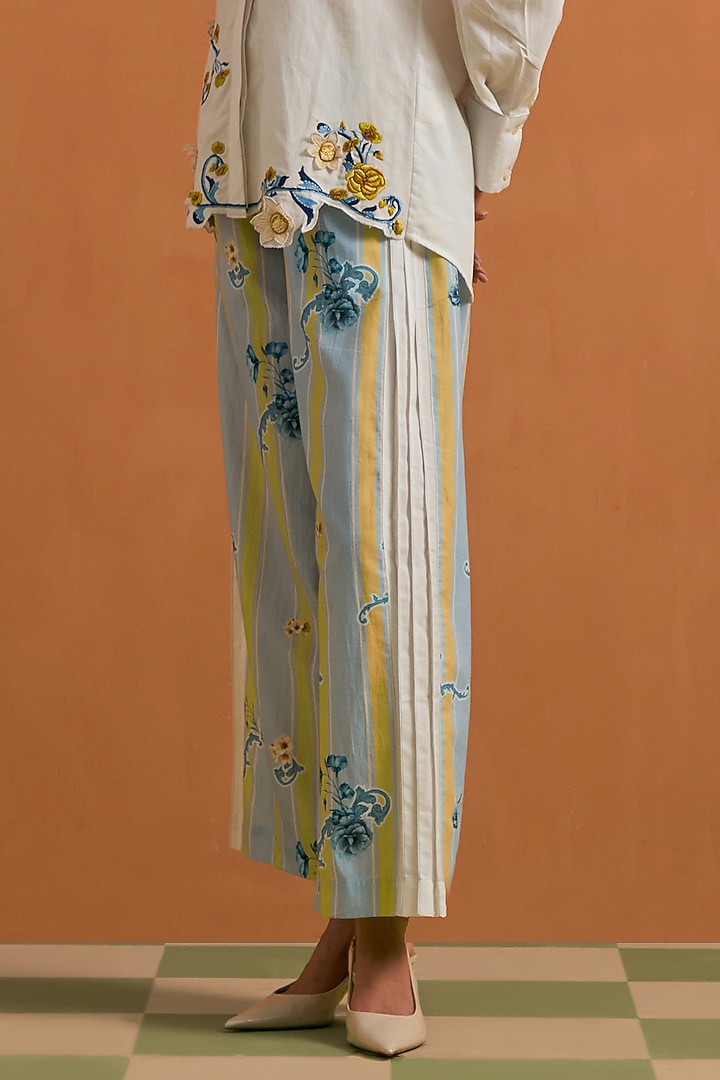 Sky Blue Tencel Hemp Digital Printed & Hand Embroidered Co-Ord Set by POZRUH at Pernia's Pop Up Shop