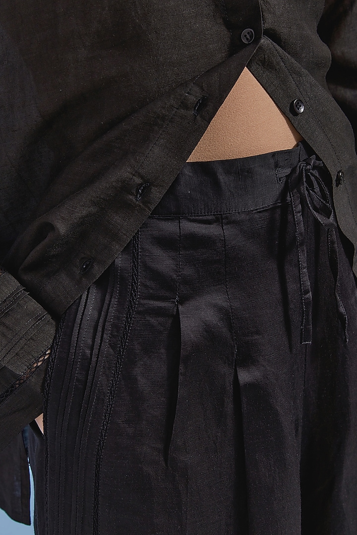 Black Linen Satin Silk Floral Embroidered Co-Ord Set by POZRUH at Pernia's Pop Up Shop