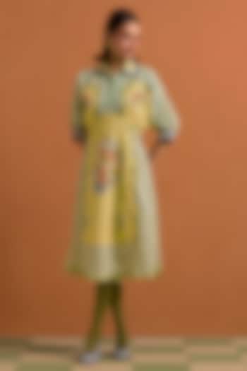 Yellow Tencel Hemp Printed Kimono-Style Vacation Dress by POZRUH at Pernia's Pop Up Shop