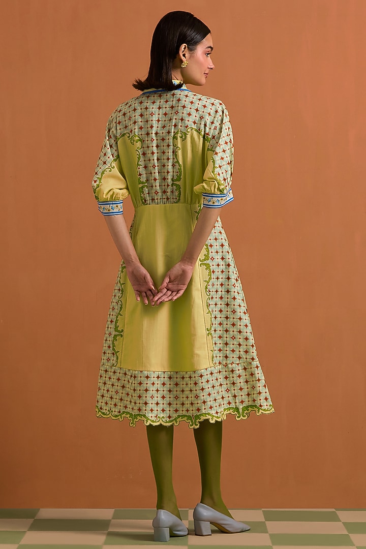 Yellow Tencel Hemp Printed Kimono-Style Vacation Dress by POZRUH at Pernia's Pop Up Shop
