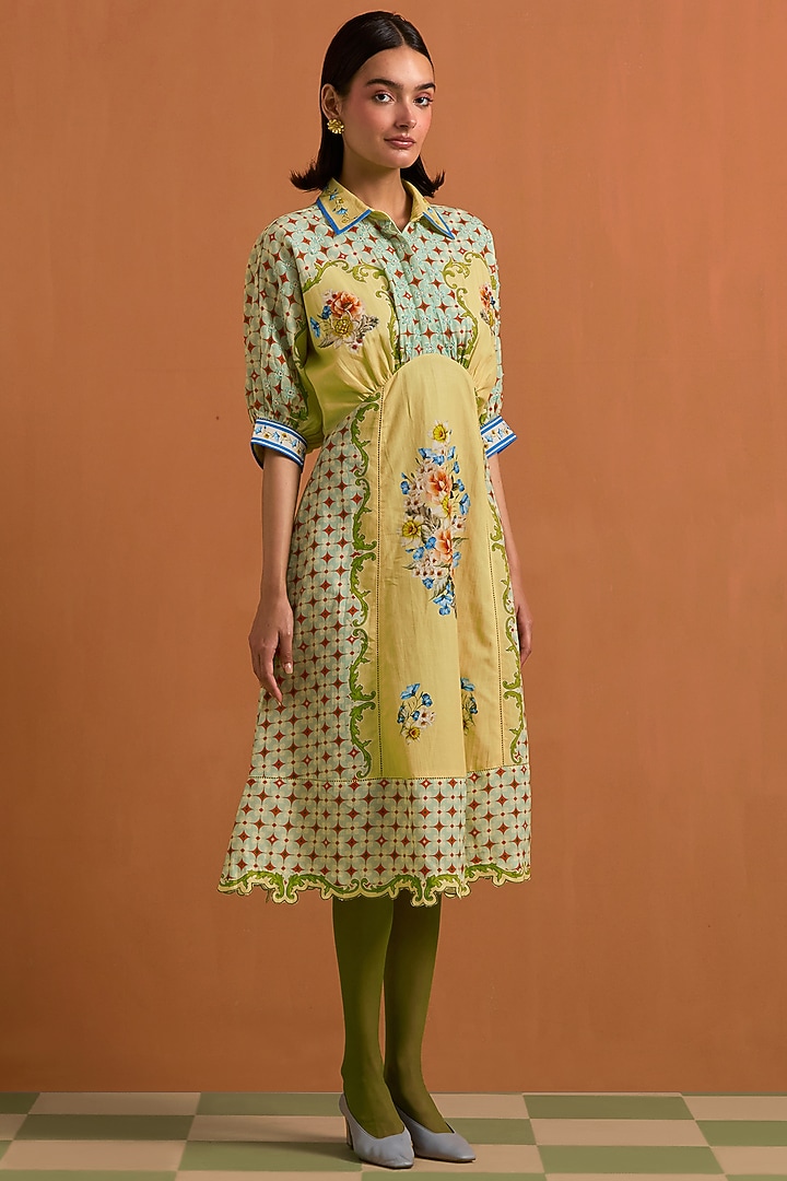 Yellow Tencel Hemp Printed Kimono-Style Vacation Dress by POZRUH at Pernia's Pop Up Shop