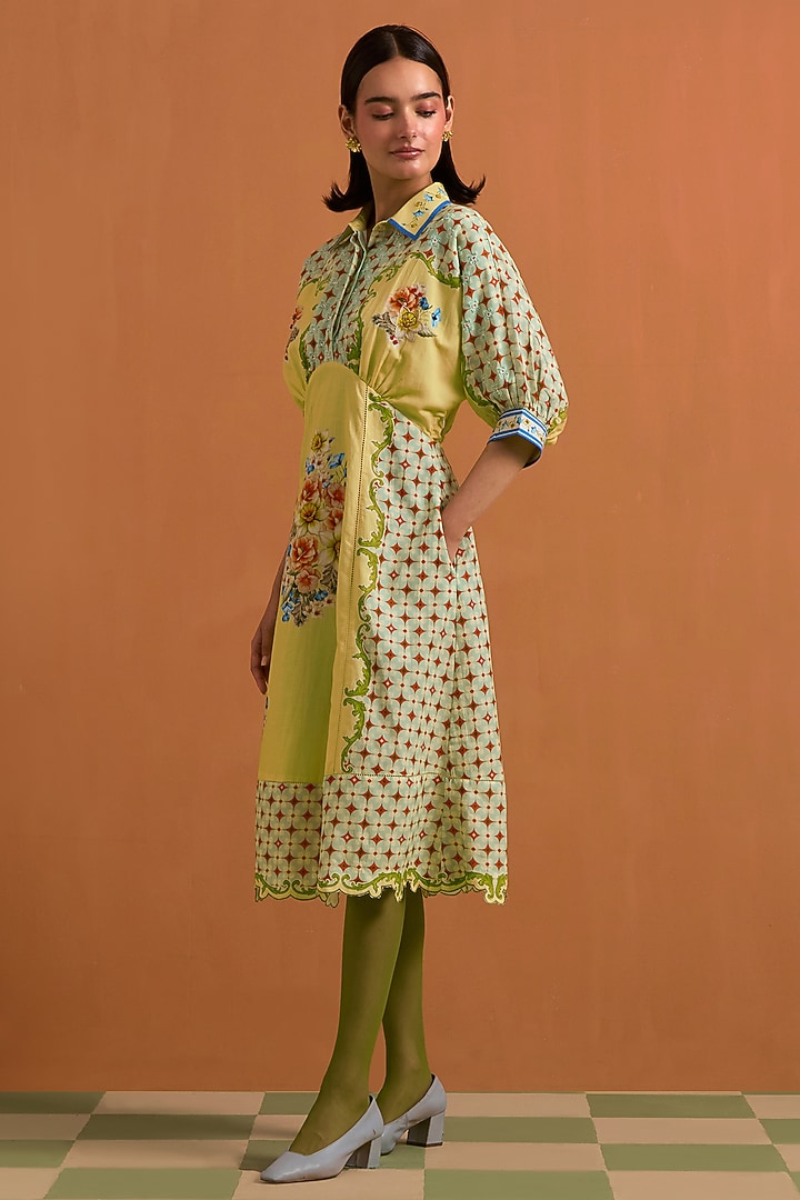 Yellow Tencel Hemp Printed Kimono-Style Vacation Dress by POZRUH at Pernia's Pop Up Shop