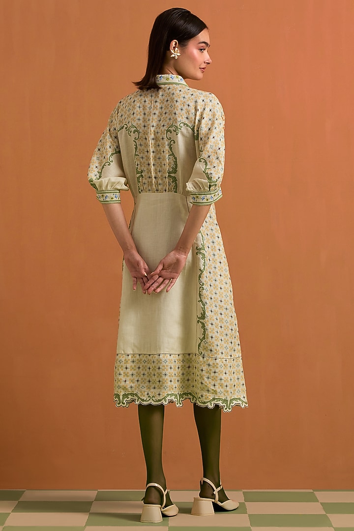 Ivory Tencel Hemp Printed Kimono-Style Vacation Dress by POZRUH at Pernia's Pop Up Shop