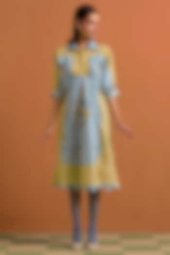Sky Blue Tencel Hemp Printed & Crystal Embellished Kimono-Style Vacation Dress by POZRUH at Pernia's Pop Up Shop