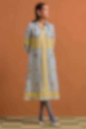Sky Blue Hemp Hand Embroidered Midi Vacation Dress by POZRUH at Pernia's Pop Up Shop