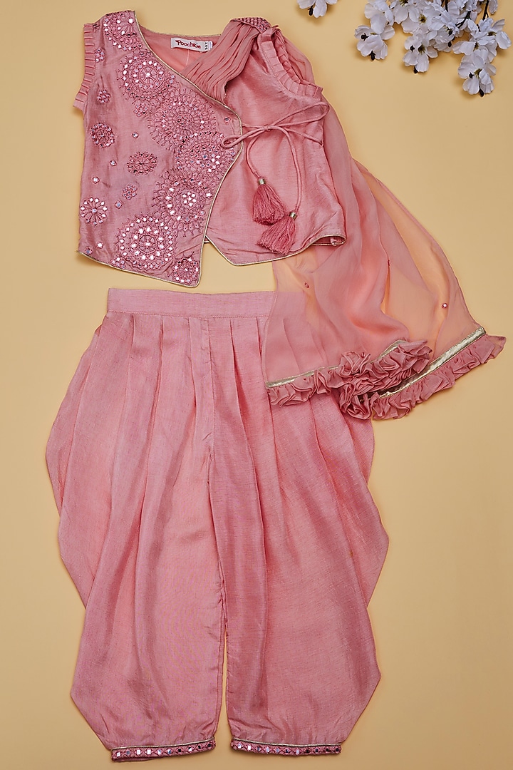 Blush Pink Viscose Silk Dhoti Set For Girls by Poochkie at Pernia's Pop Up Shop