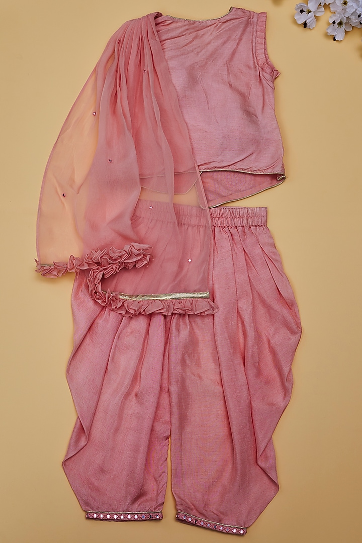 Blush Pink Viscose Silk Dhoti Set For Girls by Poochkie at Pernia's Pop Up Shop