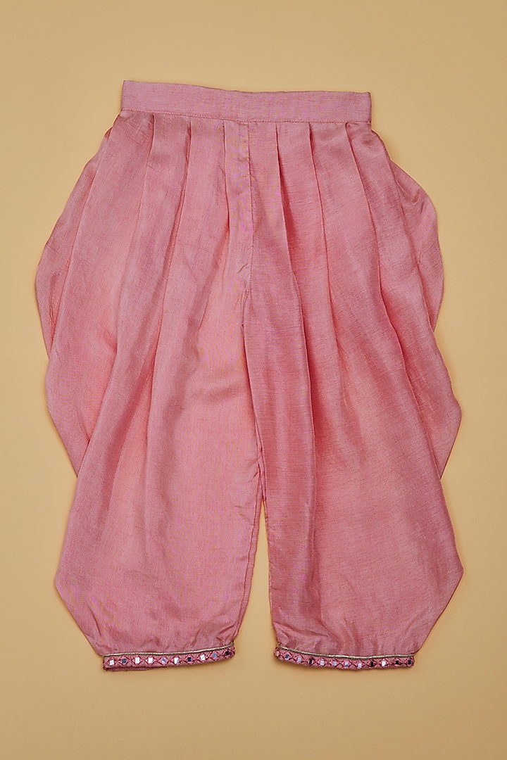 Blush Pink Viscose Silk Dhoti Set For Girls by Poochkie at Pernia's Pop Up Shop