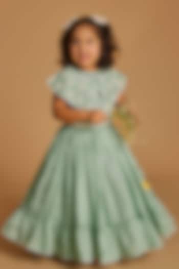 Powder Blue Viscose Silk Frilled Lehenga Set For Girls by Poochkie at Pernia's Pop Up Shop
