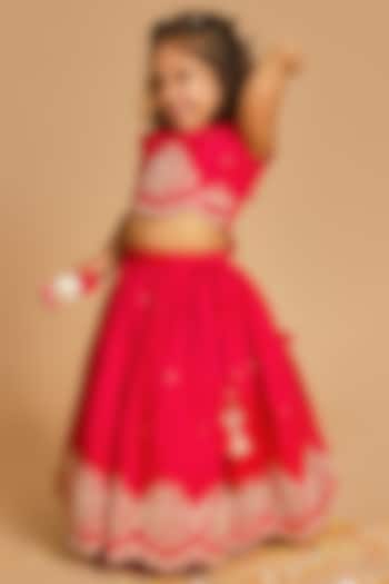 Fuchsia Viscose Silk Mirror Embroidered Lehenga Set For Girls by Poochkie at Pernia's Pop Up Shop