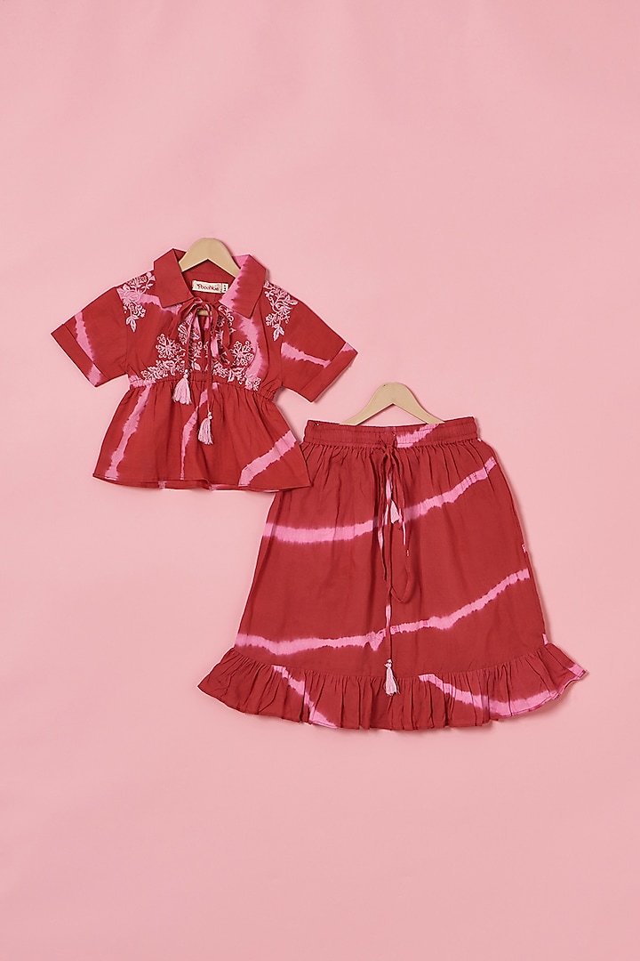 Red & Light Pink Cotton Printed Co-Ord Set For Girls by Poochkie at Pernia's Pop Up Shop