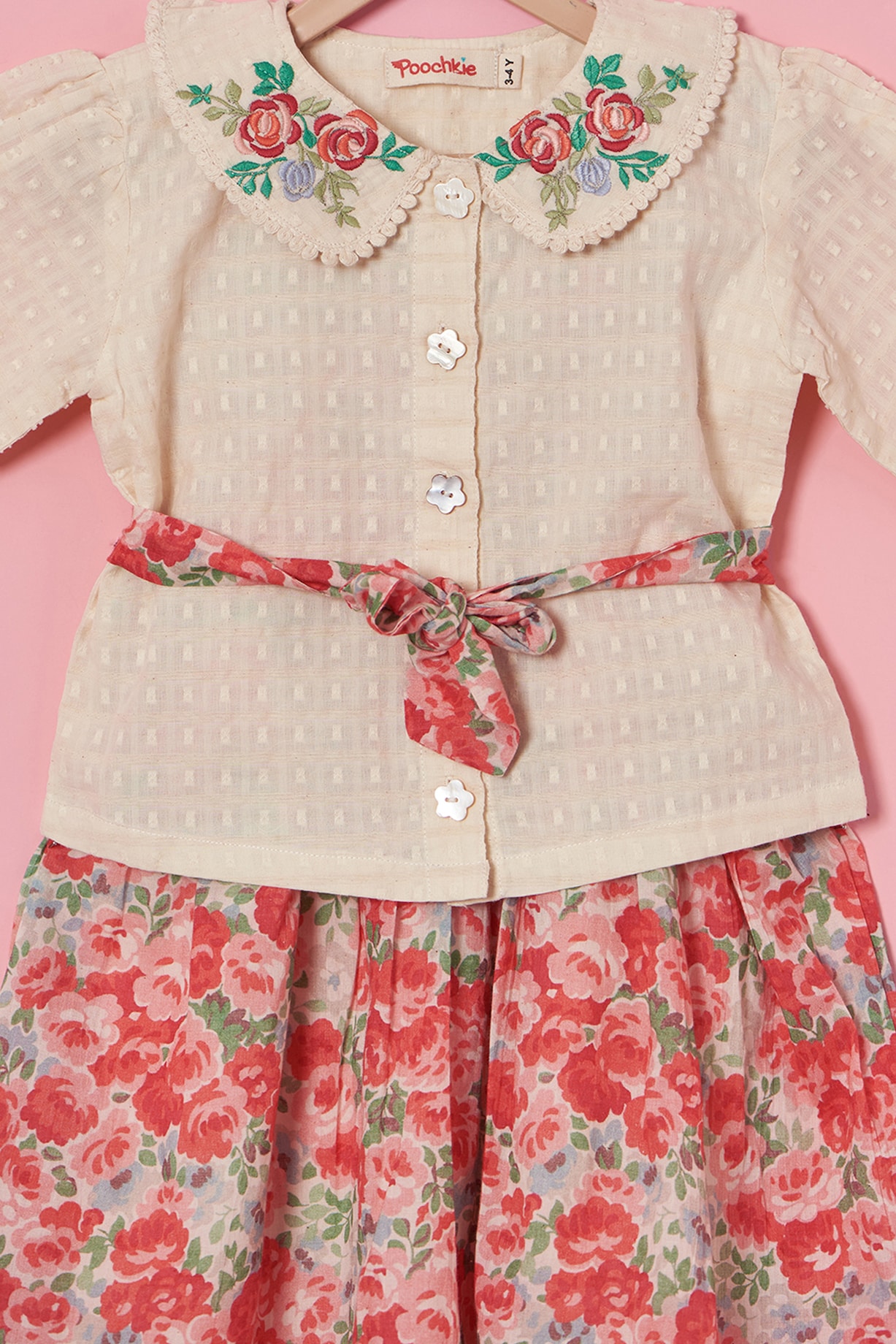 Red & White Cotton Printed & Embroidered Pinafore Dress For Girls by  Poochkie at Pernia's Pop Up Shop 2026