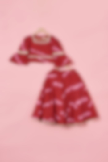 Red Cotton Tie-Dye Printed Lehenga Set For Girls by Poochkie at Pernia's Pop Up Shop