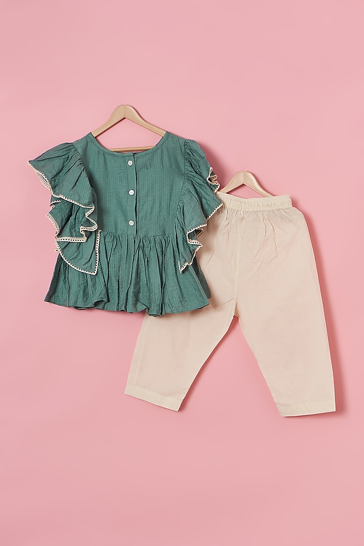 Ivory Cotton Pant Set For Girls by Poochkie at Pernia's Pop Up Shop