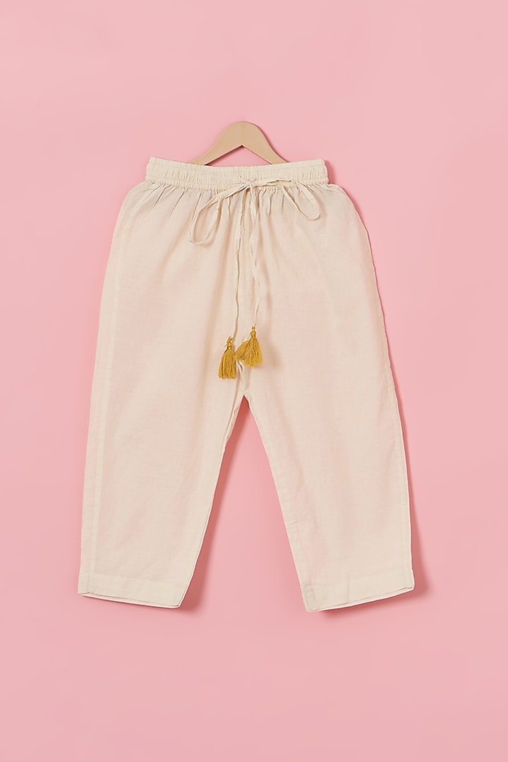 Ivory Cotton Jacquard Pant Set For Girls by Poochkie at Pernia's Pop Up Shop