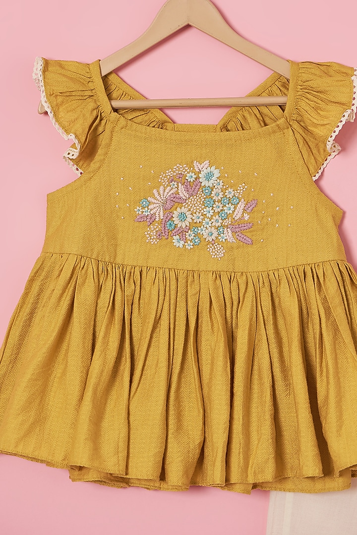 Ivory Cotton Jacquard Pant Set For Girls by Poochkie at Pernia's Pop Up Shop