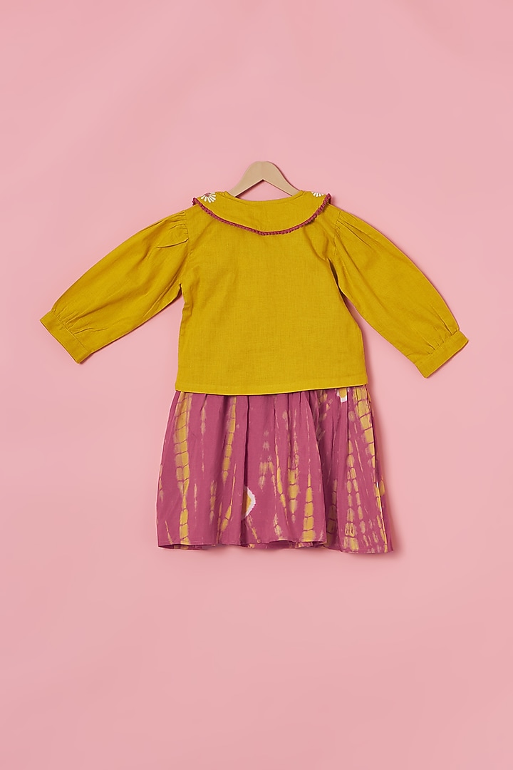 Pink & Yellow Cotton Linen Tie-Dye Printed Pinafore Dress For Girls by Poochkie at Pernia's Pop Up Shop
