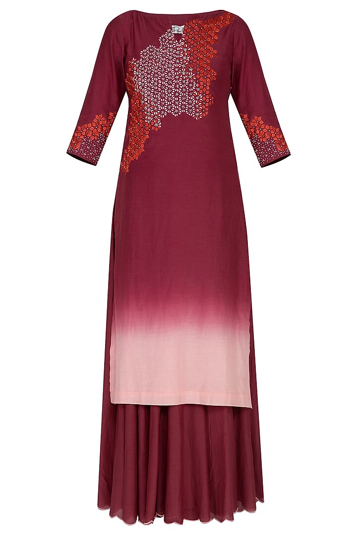 Deep pink ombre embroidered kurta set by POULI