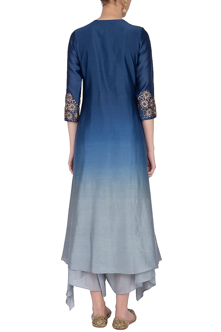 Deep blue embroidered kurta with pants by POULI at Pernia's Pop Up Shop