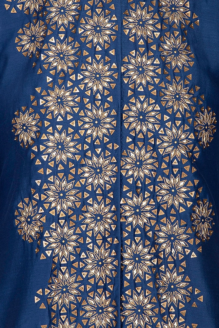 Deep blue embroidered kurta with pants by POULI at Pernia's Pop Up Shop
