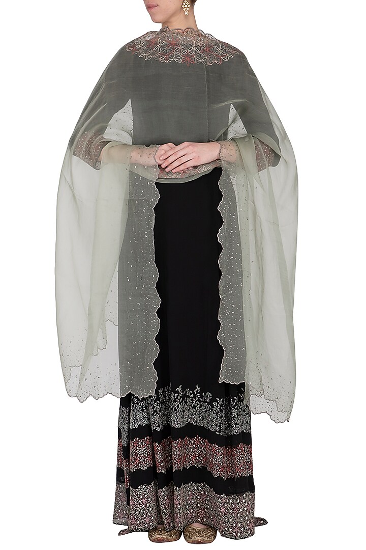 Black embroidered Wedding Anarkali set by POULI at Pernia's Pop Up Shop