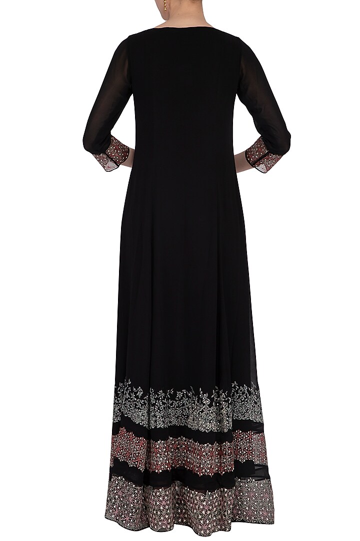 Black embroidered Wedding Anarkali set by POULI at Pernia's Pop Up Shop