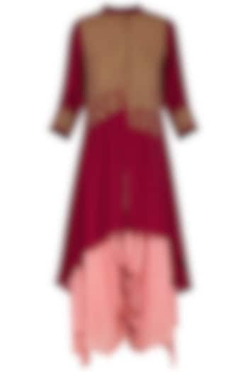 Deep pink embroidered kurta with pants by POULI