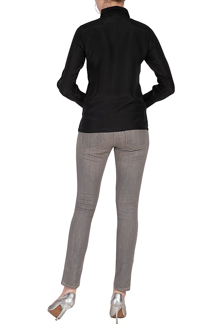 Black slit sleeve shirt by POULI at Pernia's Pop Up Shop