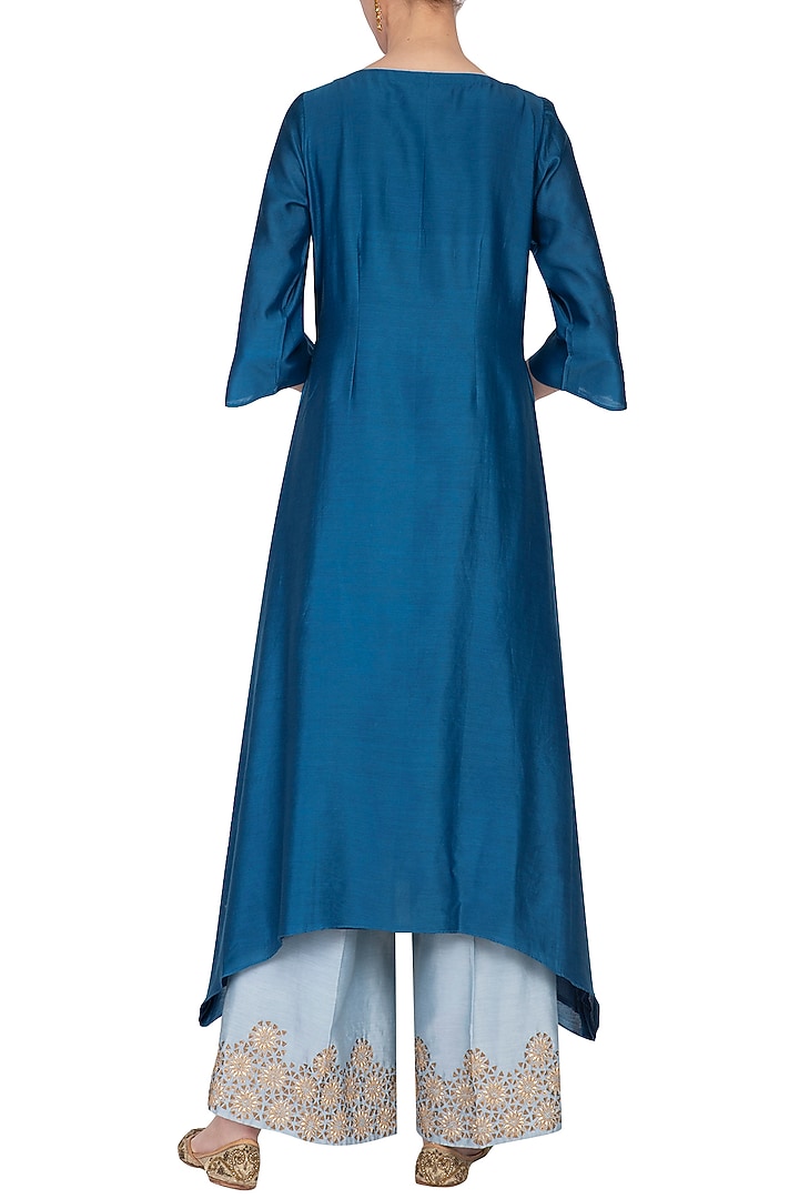 Deep blue embroidered kurta with pants by POULI at Pernia's Pop Up Shop