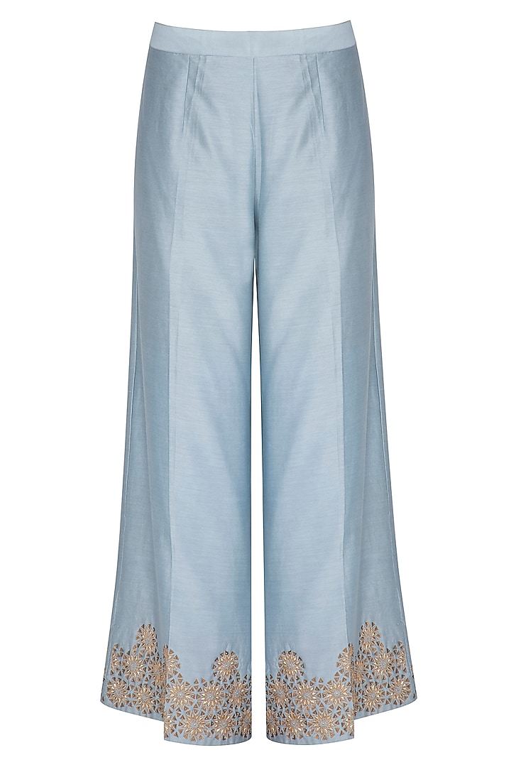 Deep blue embroidered kurta with pants by POULI at Pernia's Pop Up Shop