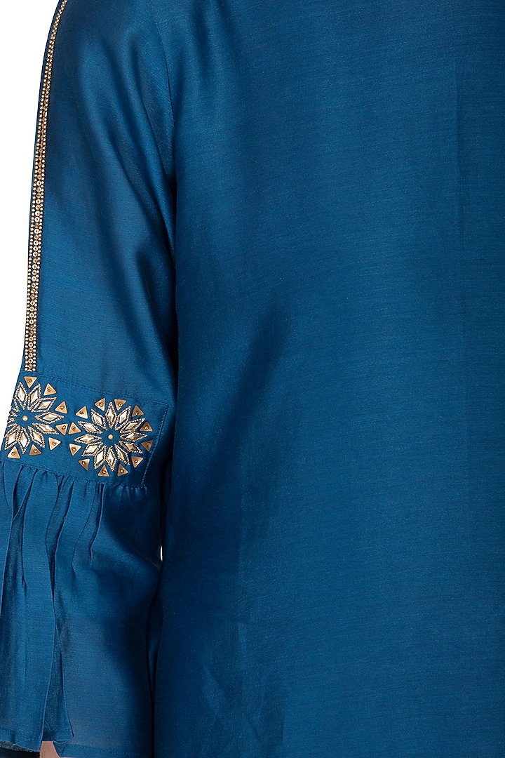 Deep blue embroidered kurta with pants by POULI at Pernia's Pop Up Shop