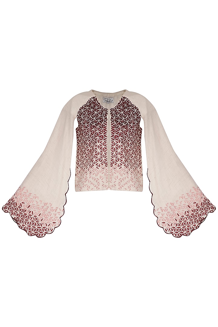 Off white embroidered cape jacket by POULI