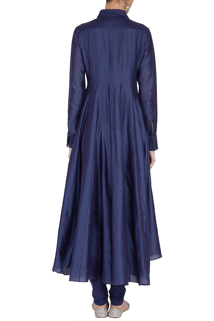 Deep blue embroidered kalidar kurta with pants by POULI at Pernia's Pop Up Shop