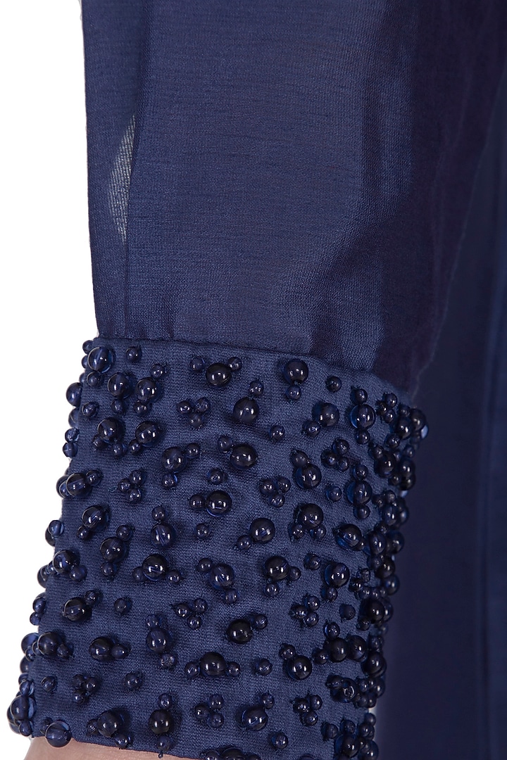 Deep blue embroidered kalidar kurta with pants by POULI at Pernia's Pop Up Shop