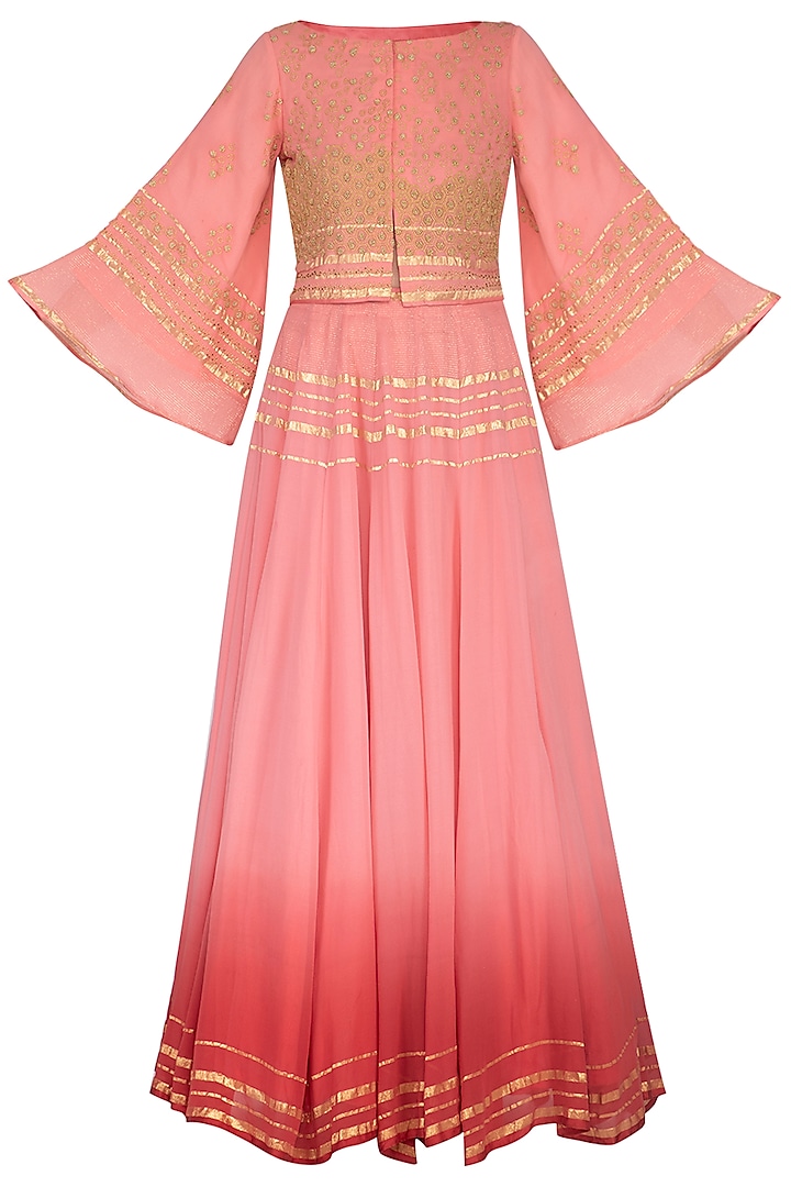 Coral embroidered jacket with lehenga skirt by POULI