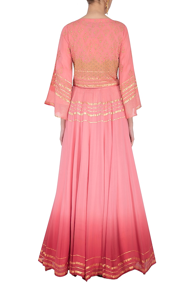 Coral embroidered jacket with lehenga skirt by POULI at Pernia's Pop Up Shop