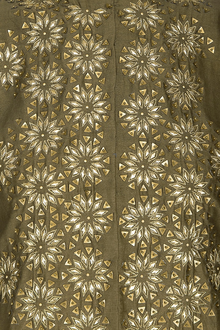 Olive green ombre embroidered kurta with pants by POULI at Pernia's Pop Up Shop
