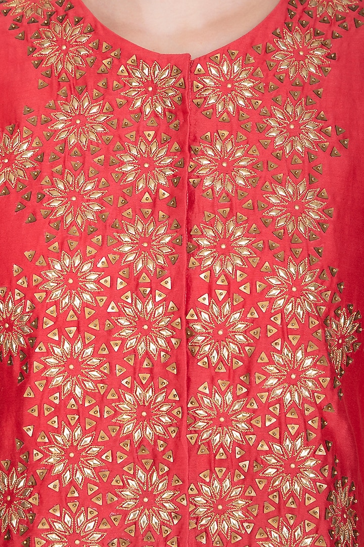 Fuchsia Hand Embroidered Ombre Kurta With Draped Crotch Pants by POULI at Pernia's Pop Up Shop
