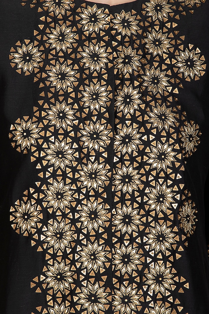 Black Hand Embroidered Ombre Kurta With Draped Crotch Pants by POULI at Pernia's Pop Up Shop