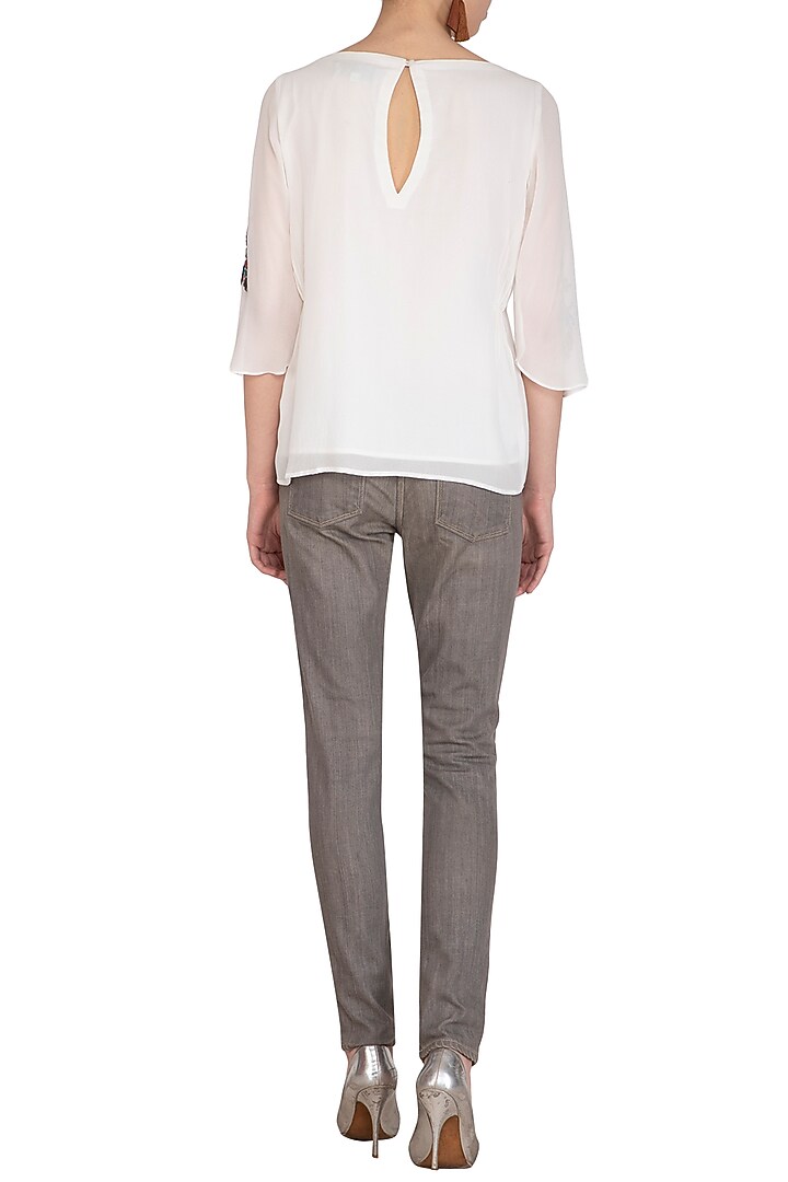 White Embroidered Dyed Top by POULI at Pernia's Pop Up Shop