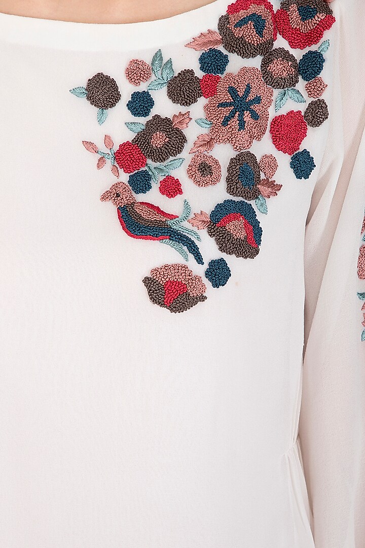 White Embroidered Dyed Top by POULI at Pernia's Pop Up Shop