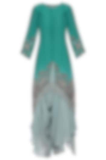 Light Teal Ombre Double Layered Kurta Set by POULI
