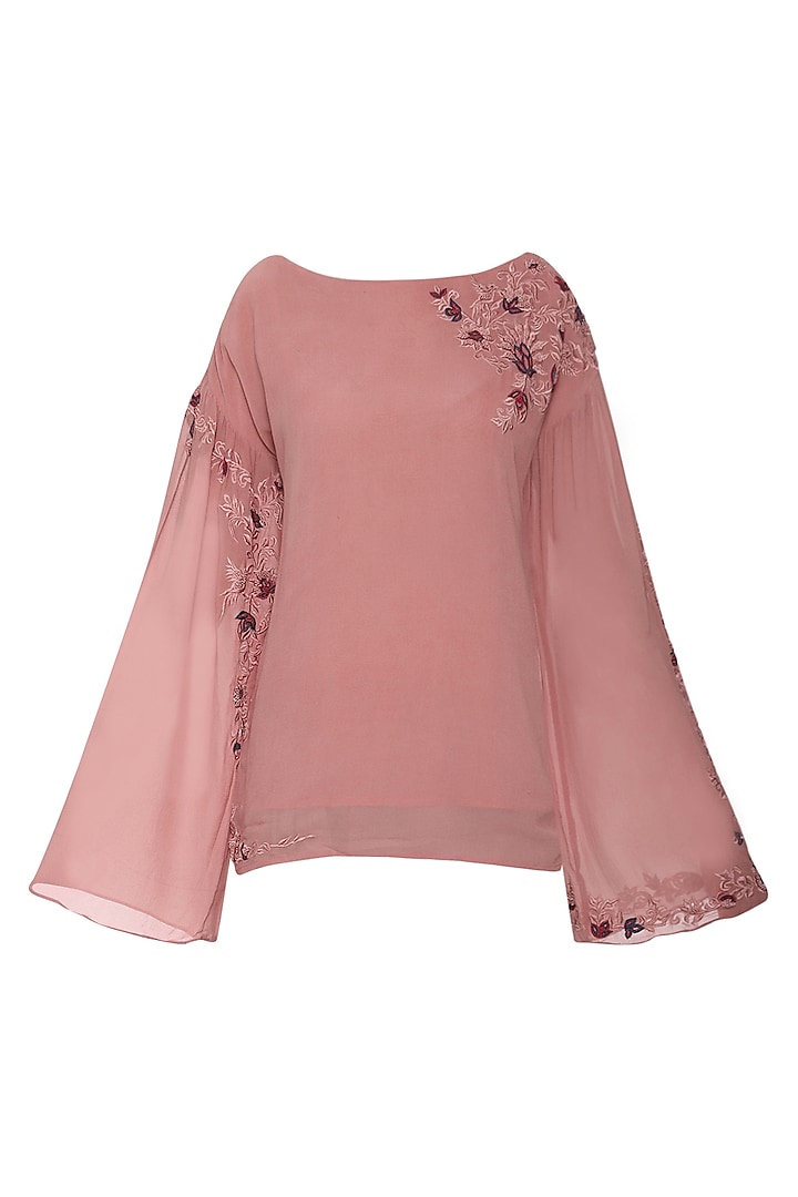 Pink Embroidered Gathered Top by POULI