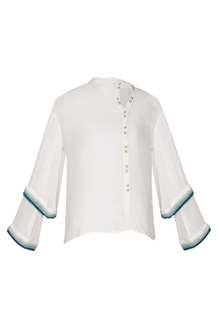 White Embroidered Deconstructed Placket Shirt by POULI