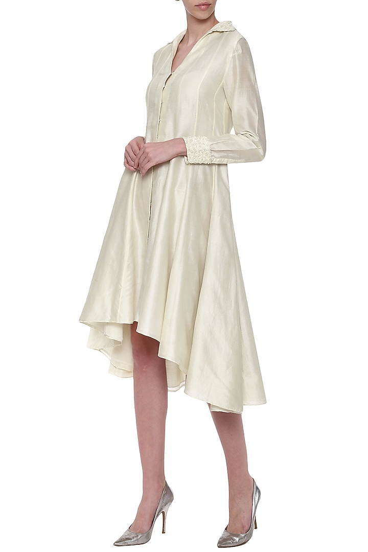 Off white kalidar asymmetrical dress available only at Pernia's Pop Up Shop.